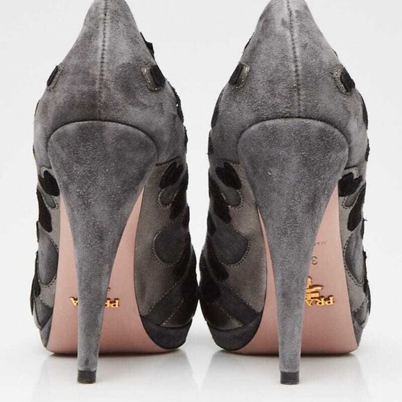 Prada Grey Suede Leopard Print Pumps Size 5/35.5 - Picture 4 of 4